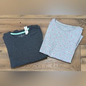 Set of 2 New w/ Tag Talbots Gray Long Sleeve Top Pink Polkadots Medium Petite